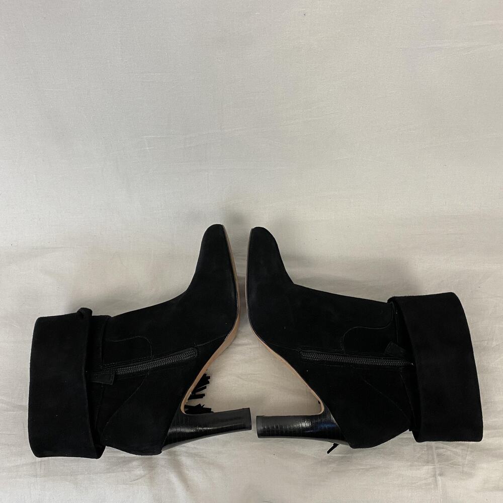 Johnston & Murphy Boots Womens 7.5 Black Suede Fringe Ankle Heel Booties Western - Picture 6 of 12